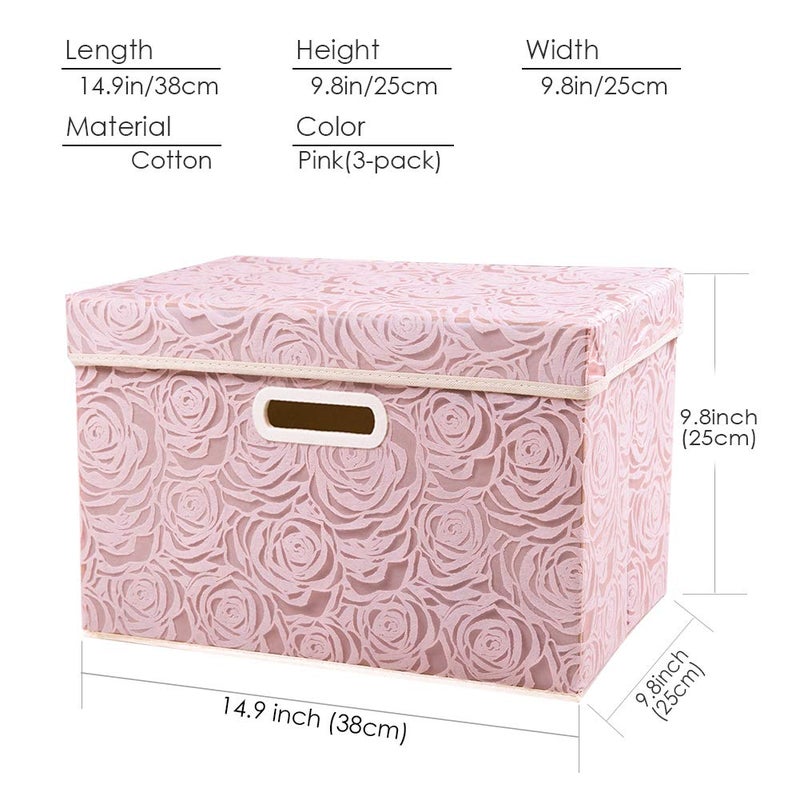 PRANDOM Collapsible Storage Boxes with Lids Fabric Decorative Storage Bins Cubes Organizer Containers Baskets with Cover Handles Divider for Bedroom Closet Living Room 14.9x9.8x9.8 Inch 3 Pack - Image 5